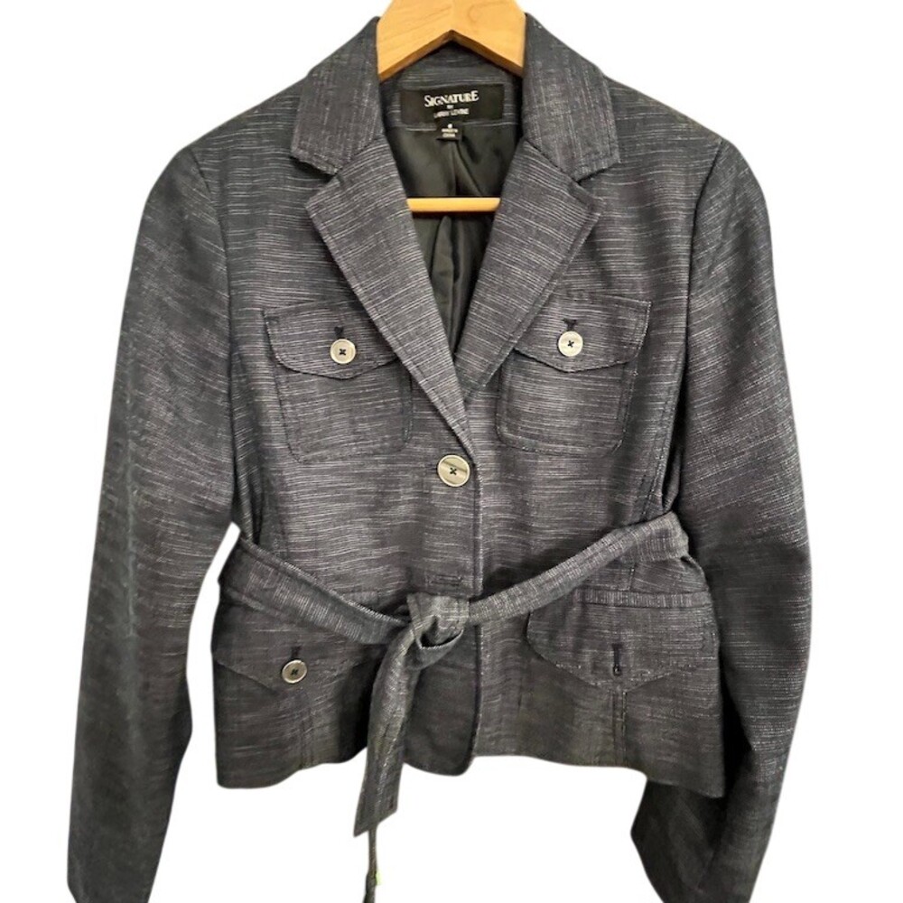Signature by Larry Levine Blazer Womens Size 6 Gray Textured Belted Jacket